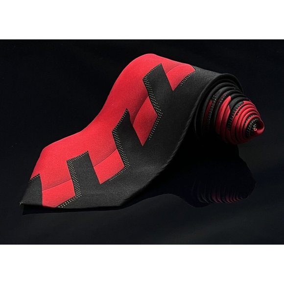 Ottimo Uomo Men's 100% Silk Tie ~ Red ~ Abstract - Picture 1 of 5